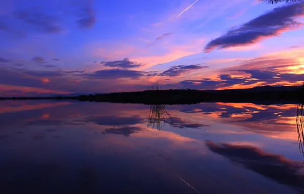 Картинка закат, озеро, отражение, вечер