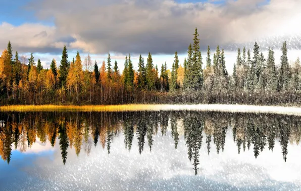Картинка зима, осень, пейзаж, природа, озеро