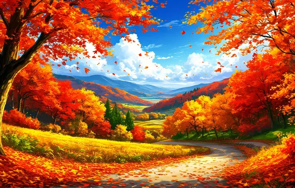 Картинка sky, trees, landscape, autumn