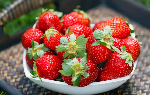 Ягоды, клубника, миска, fresh, strawberry, berries