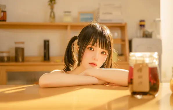 Beautiful, Asian, Model, Table, Woman, Cute, Pretty, Petite