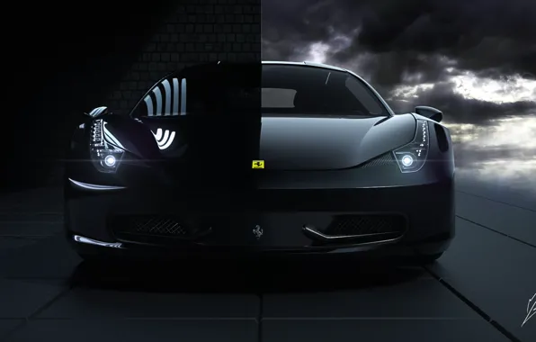 Картинка Ferrari, 458, Front, Black, Italia, Hangar