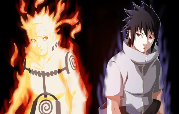 Naruto, manga, Uchiha Sasuke, Uzumaki Naruto, mangekyou sharingan, kyubi mode