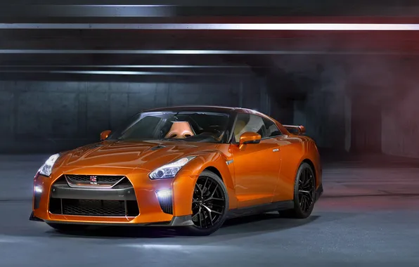 Картинка car, Nissan, supercars, Nissan GT-R, vehicle, parking lot, orange cars