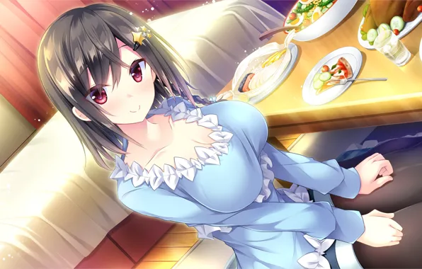 Девушка, Стол, Сидит, omoi o sasageru otome no melody