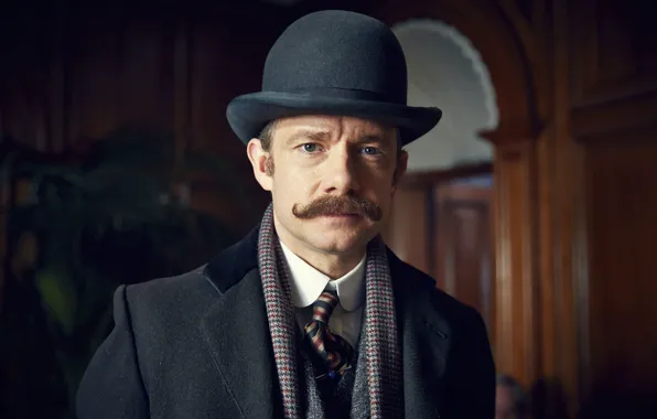 Усы, шляпа, Шерлок Холмс, Мартин Фримен, Sherlock, Sherlock BBC, Sherlock Holmes, Джон Ватсон
