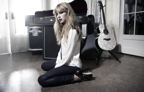 Девушка, фон, комната, гитара, Taylor Swift, Тейлор Свифт, красотка.певица