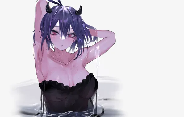 Girl, hot, sexy, wet, horns, boobs, anime, water