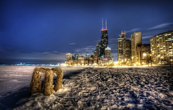 Картинка ночь, город, chicago