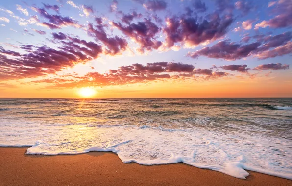 Море, закат, beach, sea, sunset, sand, wave