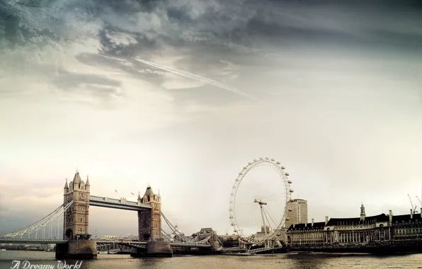 Облака, мост, Лондон, Dreamy World