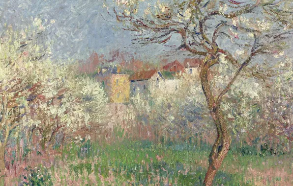 Пейзаж, дома, картина, сад, Гюстав Луазо, Gustave Loiseau, Весна. Окрестности Понтуаза
