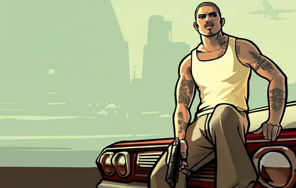 Машина, небо, майка, парень, Grand Theft Auto: San Andreas