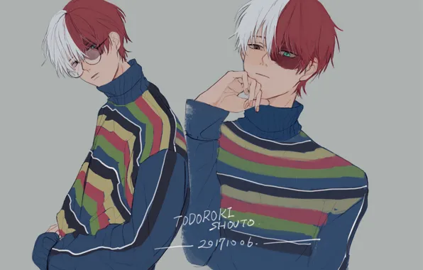 Парень, свитер, My Hero Academia, Boku No Hero Academia, Тодороки Шото, Моя Геройская Академия