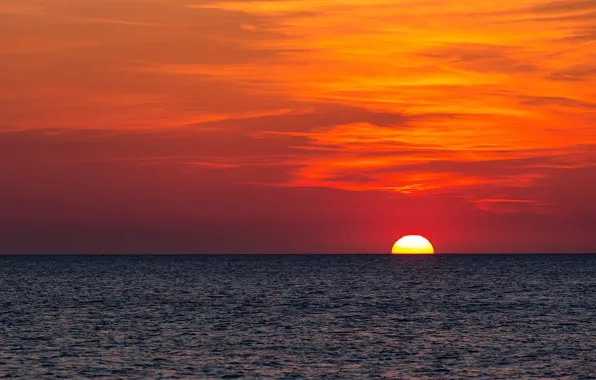 Море, солнце, закат, горизонт