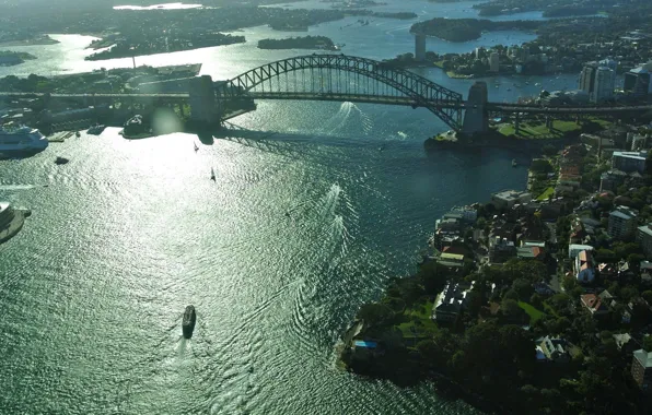 Картинка мост, город, Австралия, Сидней, Australia, Sydney, Sydney Harbour Bridge, акватория.