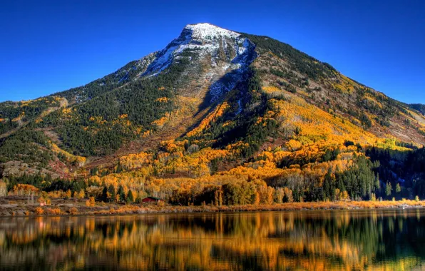 Осень, деревья, горы, озеро