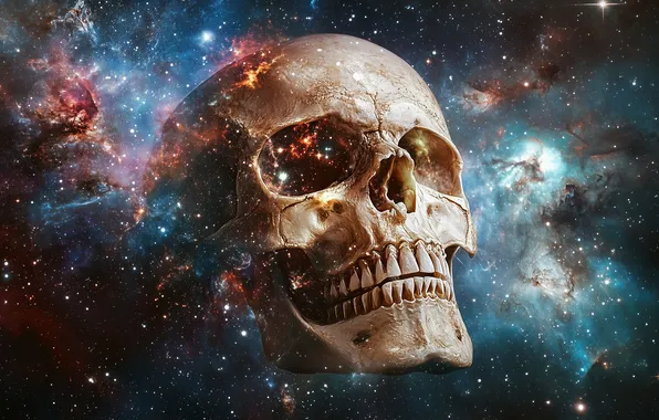 Картинка wallpaper, Fantasy, Space, Skull, Skeleton, AI Art