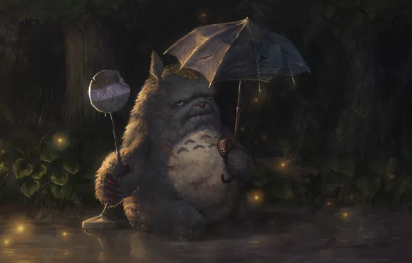 Зонт, дедушка, Тоторо, Totoro, вставная челюсть, рваный зонт