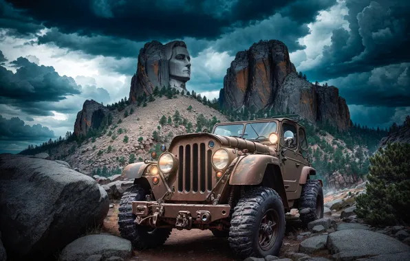 Картинка горы, Jeep, нейросеть