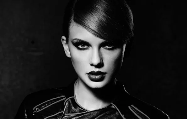 Картинка взгляд, девушка, свет, лицо, макияж, Taylor Swift, Черно - белое