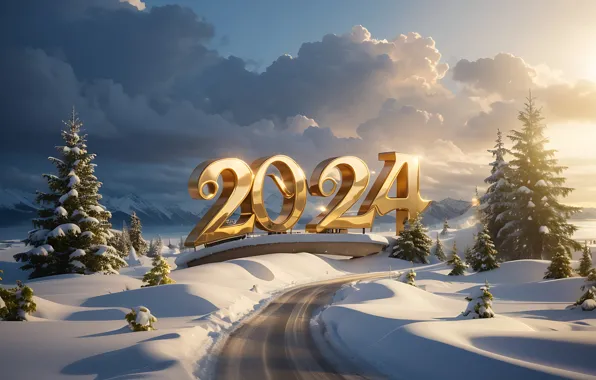 Картинка цифры, Новый год, golden, winter, snow, decoration, numbers, New year