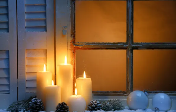 Зима, снег, Новый Год, Рождество, light, Christmas, night, window