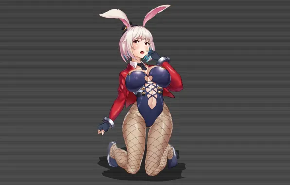 Girl, sexy, cleavage, pink hair, boobs, anime, beautiful, red eyes