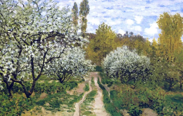 Картинка пейзаж, картина, весна, сад, Клод Моне, Деревья в Цвету