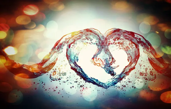 Картинка вода, любовь, синий, сердце, abstract, love, colourful, эффекты