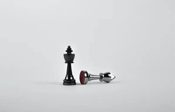 Шахматные фигуры, светло-серый фон, chess pieces, light gray background, черная и белая