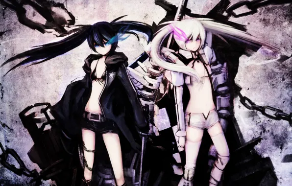 Оружие, девушки, black rock shooter, шрам, art, стрелок с черной скалы, white rock shooter, magicxiang