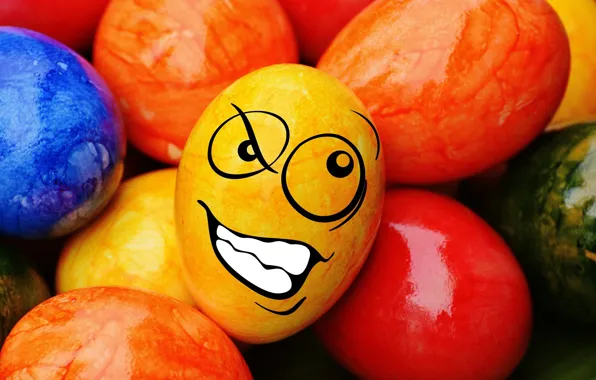 Картинка colorful, смайл, Пасха, rainbow, Easter, eggs, funny, decoration