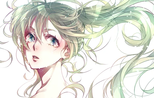 Лицо, эмоции, слезы, Hatsune Miku, плечо, голубые волосы, vokaloid