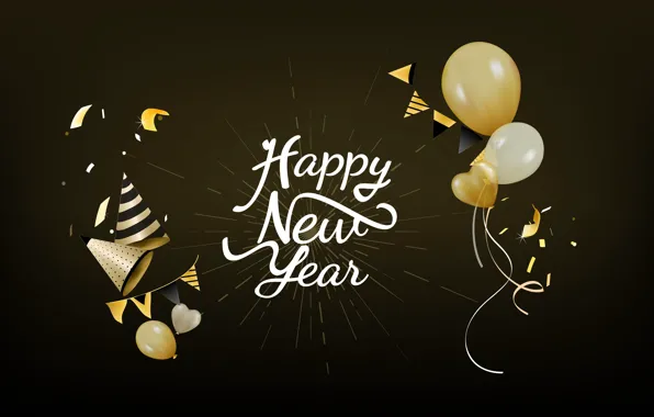 Праздник, шары, новый год, черный фон, new year, decoration, Happy, Celebration