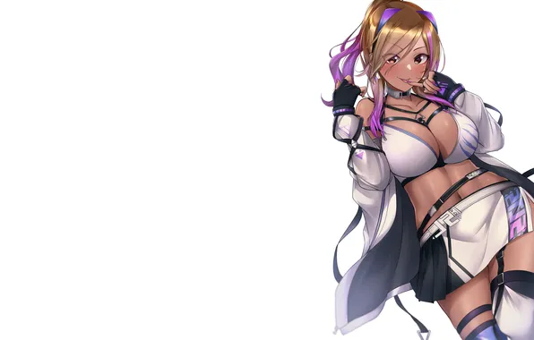Girl, sexy, cleavage, thighhighs, long hair, brown eyes, boobs, anime