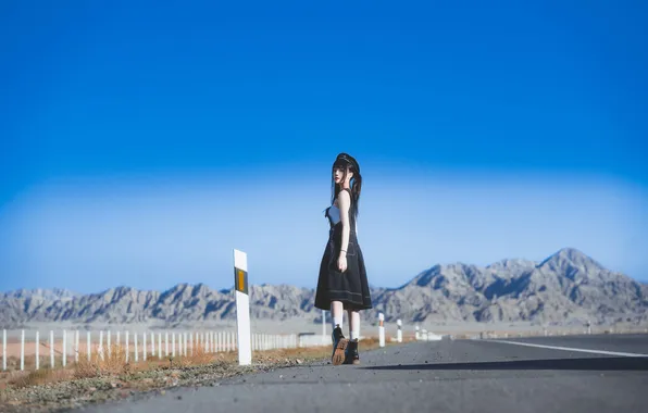 Beautiful, Asian, Model, Mountain, Woman, Road, Pretty, Outdoor
