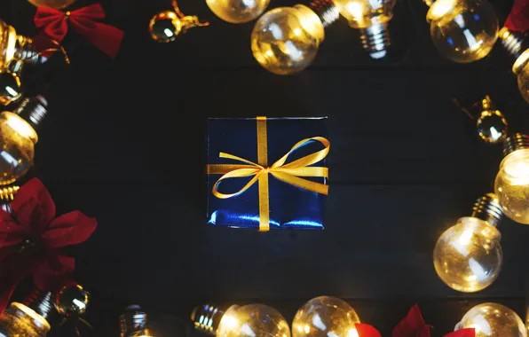 Украшения, lights, Новый Год, Рождество, подарки, Christmas, лампочки, wood