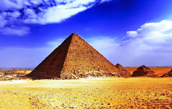 Картинка песок, пустыня, жара, египет, пирамиды, солнце