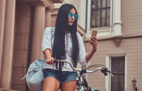 Sexy, shorts, blouse, brunette, female, denim