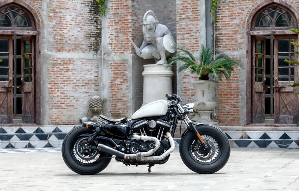 Статуя, Мотоцикл, Harley-Davidson, Вид сбоку, Двор