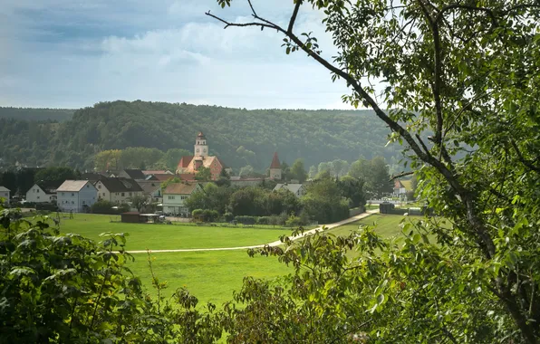 Поле, город, фото, дома, Германия, Dollnstein