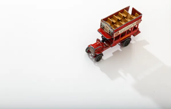 White, shadow, miniature, double-decker bus