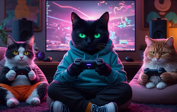 Игры, коты, геймеры, джостики, игроманы