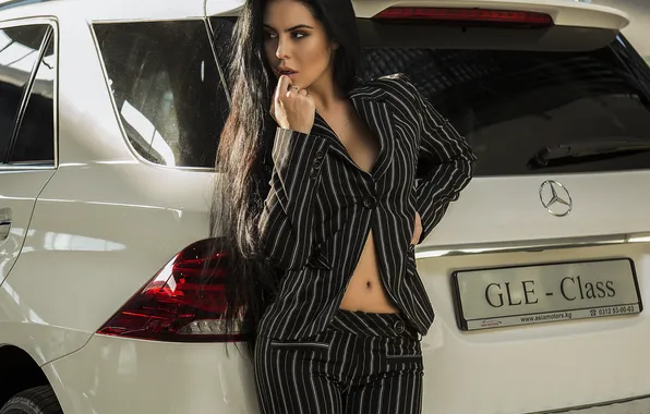 Car, girl, sexy, young, beautiful, model, pretty, brunette