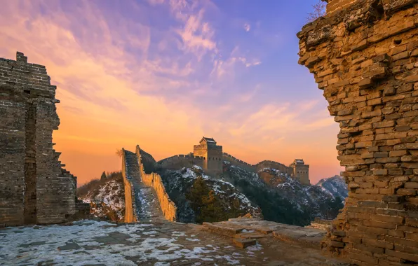 Горы, башня, Китай, Великая стена