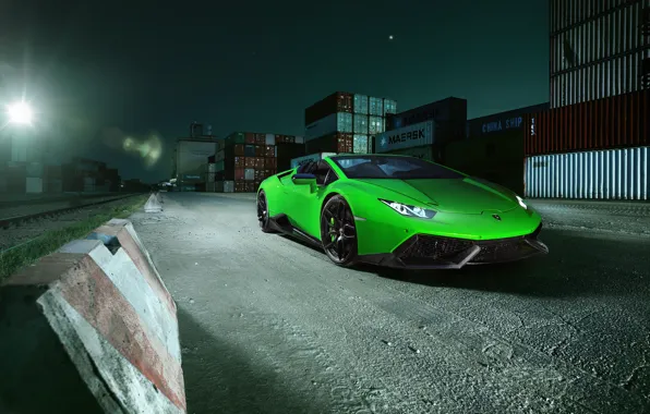 Машина, свет, Lamborghini, капот, фонарь, зеленая, Spyder, передок