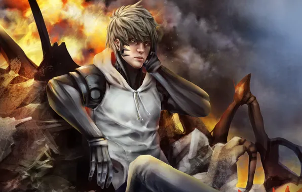 Аниме, арт, парень, киборг, One Punch Man, ванпачмен, Генос