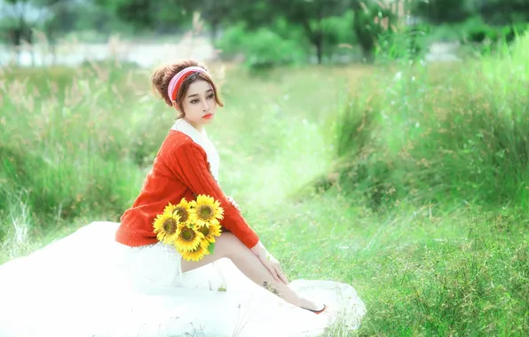 Взгляд, девушка, азиатка