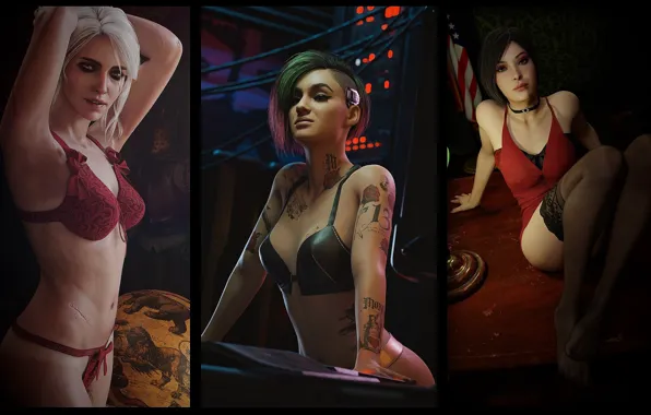 The witcher, game, erotic, cyberpunk 2077, ada wong, ciri, cirilla, residen evil